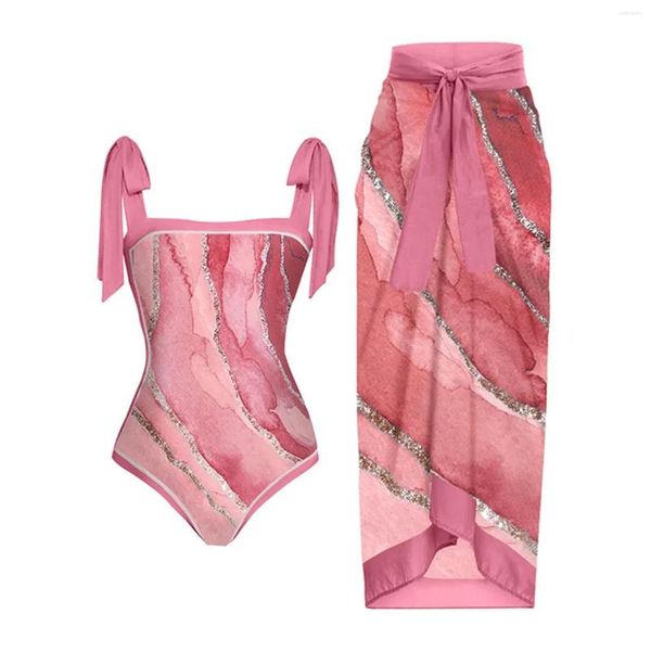 Damen-Bademode, 1-teiliger Badeanzug mit Vintage-Print, gewellter, gepolsterter Bikini