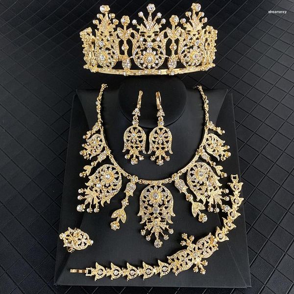 Collana Orecchini Set Abito da sposa sposa turca decorato con gioielli in oro arabo