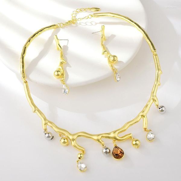 Halskette Ohrringe Set Viennois Dubai Gold Für Frauen Bunte Wassertropfen Strass Halsband Und Stre22