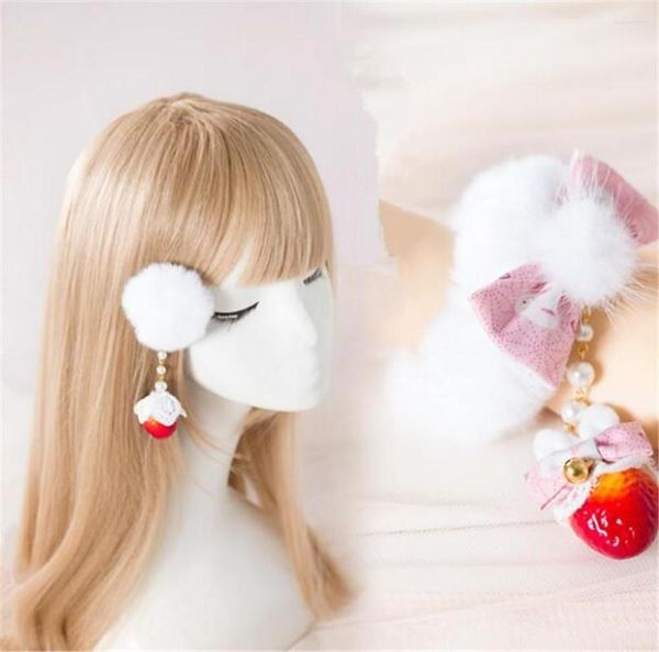 Party Supplies Pom Ball Erdbeere Schleife Kopfbedeckung Zubehör Lolita Cosplay Quasten Bowknot Seitenclip B1120