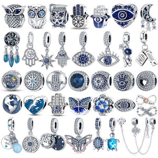 Yüksek kaliteli 925 Ayar Gümüş Dangle tasarımcı Charm Renk Nazar Baykuş Sıcak Hava Balonu Mavi Boncuk Kolye Boncuk Fit Pandora Charms Bilezik DIY Takı Aksesuarları