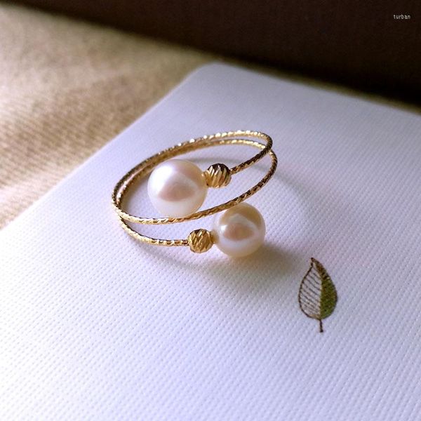 Cluster-Ringe Sinya Au750 18 Karat Gold Elastischer Ring mit natürlicher Süßwasserperle für Frauen Mädchen Mutter Damen tragen Anzuggröße von 6 bis 8