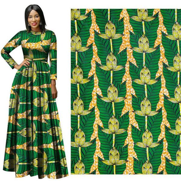 Afrikanischer Wachsdruckstoff Binta Echtwachsstoff Ankara Afrikanischer Batik atmungsaktiver Baumwollstoff mit grünen Blumen für Anzug217p