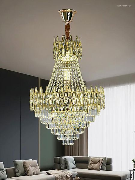 Lampadari Lampadario di cristallo di lusso in stile moderno Lampada d'atmosfera per soggiorno Camera da letto Modello Villa Duplex Lampada da terra a sospensione