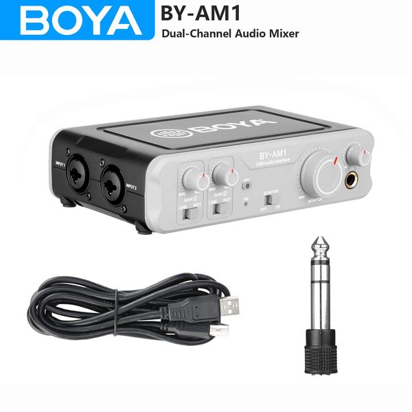 Mixer Boya Byam1 Dualchannel Mixer de áudio para microfone condensador dinâmico PC computadores laptops alto-falante instrumento de microfones Xlr