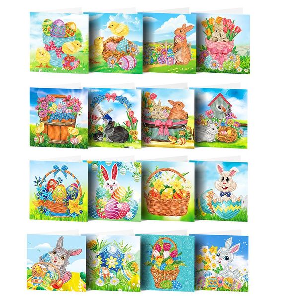 Caixas 5D DIAM PINTURA DIAMENTO DE PINTURA DE CARATURA Páscoa Bunny Card Flowers Flowers Diamond Mosaic Art Crafting Card Cartão de férias Presente de férias