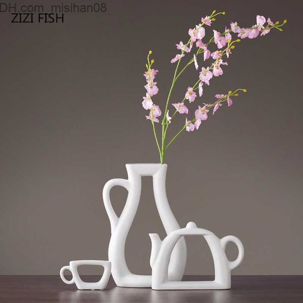 Vasos 3 pçs/set nórdicos simples moderno vaso decoração criativa sala de estar escritório decoração armário vaso de cerâmica bule de flores vaso SH190925 Z230630