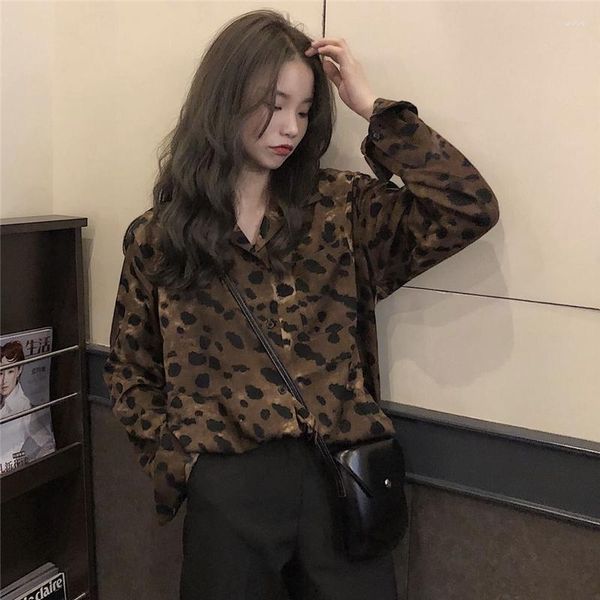 Frauen Blusen Herbst Und Winter Nische Retro Perlglanz Low-key Seidig Leopard Hemd Lose Mode Bluse Frauen