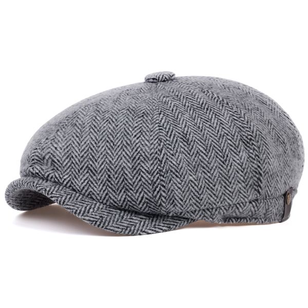 Boné Plano de Inverno de Lã Chapéu Octogonal Vintage Homem Chapéu de Cabbie Chapéu de Hera Ear Hat Boné Irlandês Caçando Orelha Aba Masculino Boné Jornalista