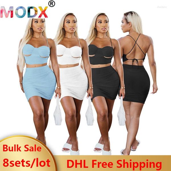 Arbeitskleider 8 Bulk Großhandel Zweiteiliges Kleid Damen Röcke Sexy Sommer Minirock Urlaub Strand Outfits Kurze Party Clubwear 7047