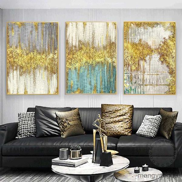 Altro Decorazioni per la casa Poster astratto Giallo Lamina d'oro Arte Nordic Blu Stampa su tela Puntini colorati Arte Pittura Immagini Soggiorno Decorazioni per hotel R230630