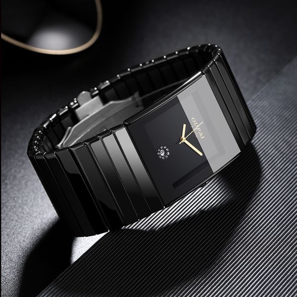 Altri orologi OUPAI Arrival Black Rectangle Ceramic Watch Men Ultra Thin 34mm Quartz Fadeless Scratchless Old Fashion 230625