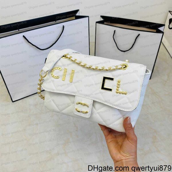 Classico stile bianco donna catena d'oro lettera decorazione borsa a tracolla borse con patta stilisti borse a tracolla borse da donna borse borsa portafoglio qwertyui879