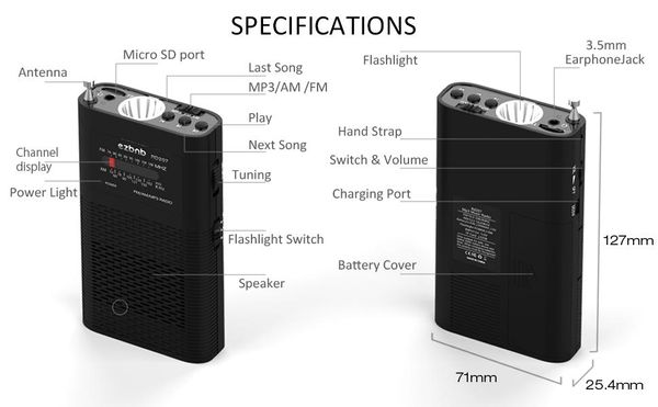 Radio Clooblut Rd207 Fm Am Radio con lettore Mp3, torcia elettrica, batteria ricaricabile 2200mAh Radio retrò Migliore ricezione Versione ucraina