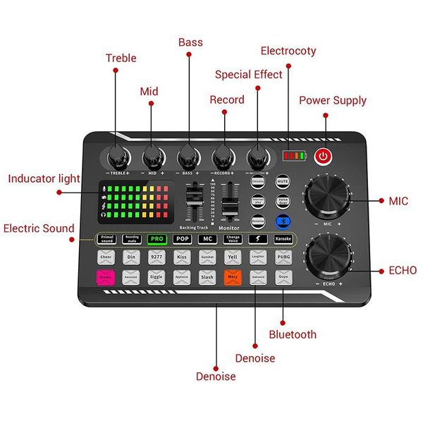 Mixer f998/v8s placa de som microfone misturador de som placa de som ao vivo placa de som amplificador de console de mistura de áudio