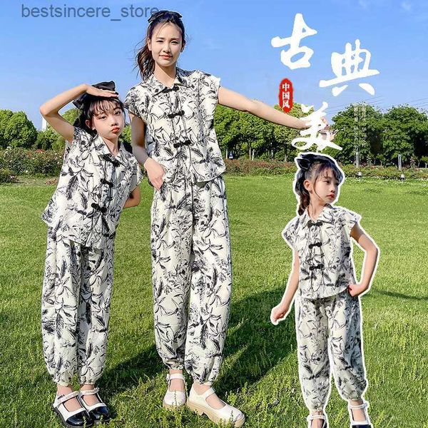 Ebeveyn-çocuk Eşleştirme Aile Kıyafetleri Kısa Kollu Yüksek Belli Şort İki parça Çocuk Giyim Kız Anne Kızı Bak L230522