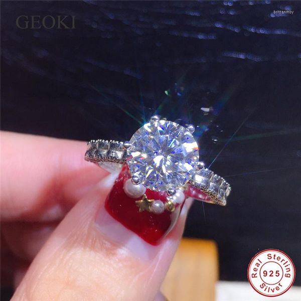 Anelli a grappolo Geoki Donna Argento 925 Test di diamanti superato 3 Taglio perfetto D Colore VVS1 Moissanite Anello a braccio quadrato Gioielli di lusso