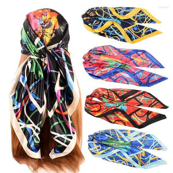 Sciarpe Sciarpa di lusso per donna Seta Fashion Ladies Scialli avvolgenti in raso stampato bohemien Femme Elegante Foulard quadrato 90 90cm