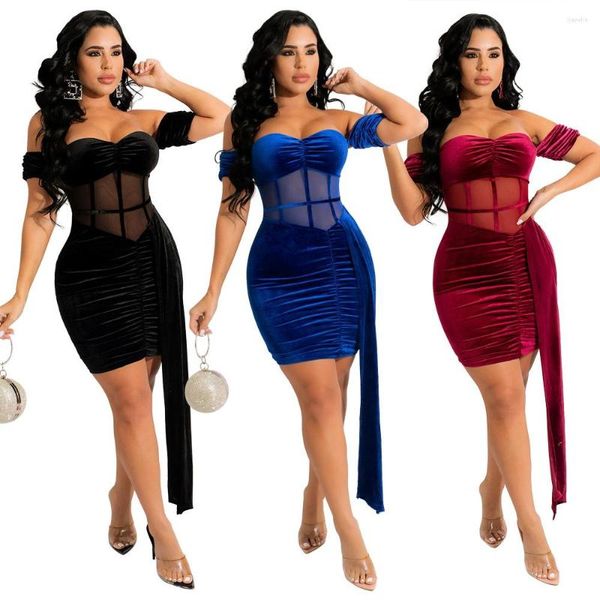 Vestidos de Festa Verão Sexy Vestido Feminino Renda Bodycon Decote em V Manga Curta Magro Elegante Azul Club Vestidos