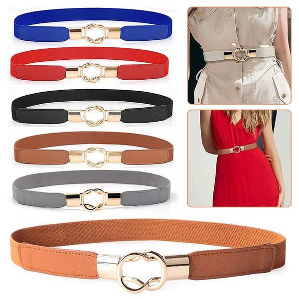 Cinture 1pc PU Leather Women Skinny Waist Belt Stretch Elastic Ladies Dress Cintura Fibbia in metallo