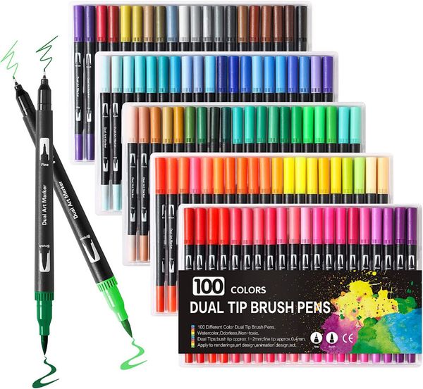 Pennarelli 12-120 Set di pennarelli per pennelli acquerello Aquarelle a colori Dual Brushpen Fineliner Micron Liner Penne Disegno Pennarelli artistici Materiale scolastico 230629