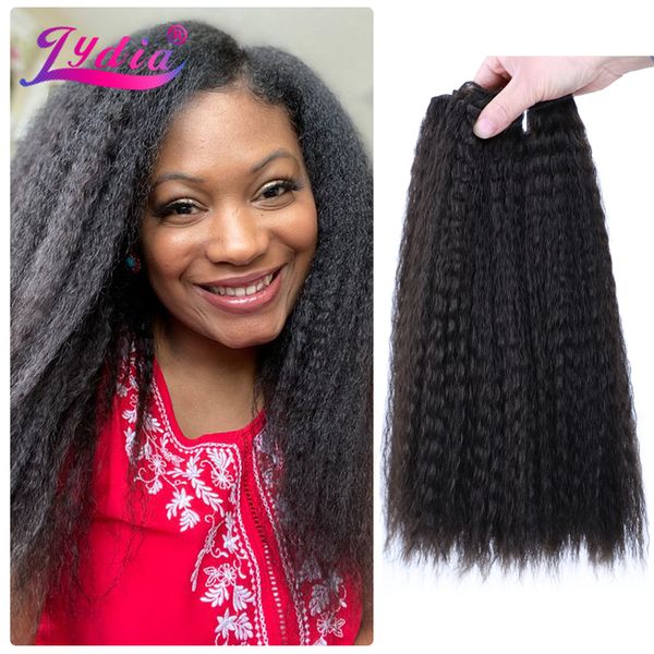 Кружевные парики Объемы волос Lydia Synthetic s Kinky Straight Weft Weaving Natural Black Weave 1PCSLot Bundle Smooth 1030inch 230629