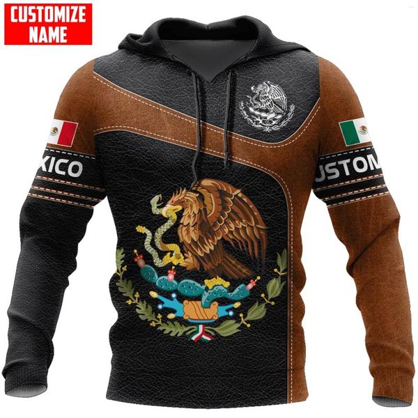 Felpe con cappuccio da uomo Nome personalizzato Bandiera del Messico Stemma 3D Stampato all over Felpa con cappuccio da uomo Giacca casual unisex Zip Sudadera Hombre MT-105