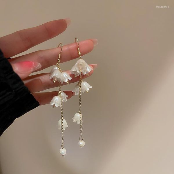 Orecchini pendenti in cristallo fiore orchidea perla per donna nappa ragazza dolce goccia moda coreana 2023 gioielli per feste alla moda