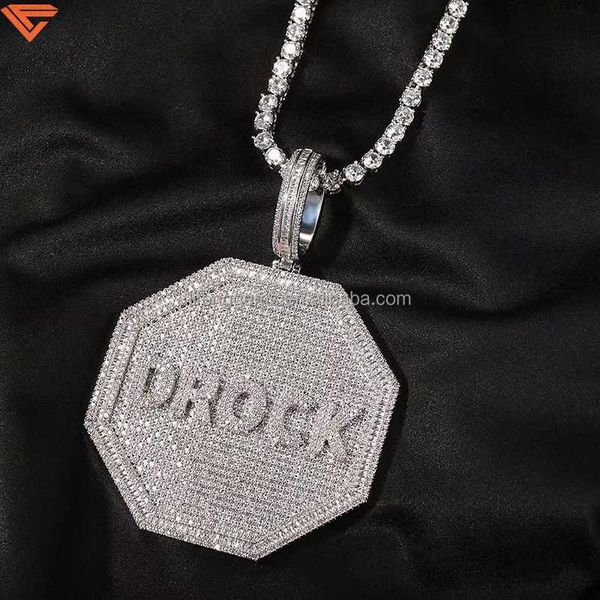 Pingente de Diamante Moissanita com Pingente de Diamante Moissanita Personalizado Hip-Hop Bling Charme Buss Down Iced Out Vvs