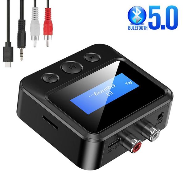 Konnektörler Bluetooth 5.0 Ses Verici Alıcı LCD Ekran RCA 3.5mm Aux USB Dongle Stereo Kablosuz Adaptör Araba PC TV Kulaklıkları