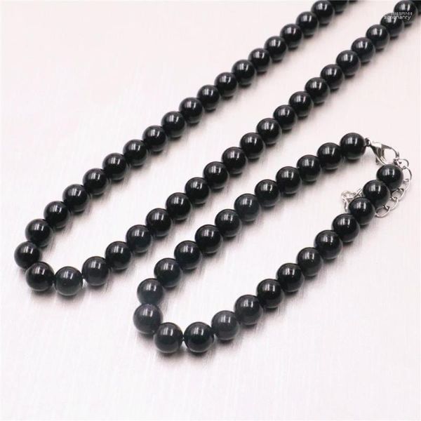 Colar Brincos Conjunto Clássico Preto Concha Artificial Pérola De Vidro Contas Redondas 8mm Joias Pulseira Acessório Feminino Presente 18 polegadas Y546