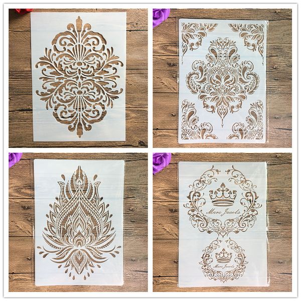 Altri accessori da scrivania Set di 4 pezzi A4 Mandala motivo vintage fiori Stencil Pittura Colorazione Goffratura Scrapbook Album Modello decorativo stencil 230630