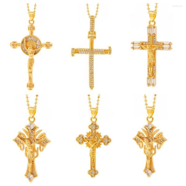 Anhänger Halsketten 2023 Mehrere Religionsstile Kreuz Halskette Edelstahl Kette Gold Farbe Männer Weibliche Jesus Christian Schmuck Geschenk