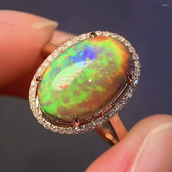 Anelli a grappolo JE Fine Jewelry Pure 18K Gold Natural Black Opal Gemstones 3.6ct Female For Women Ring