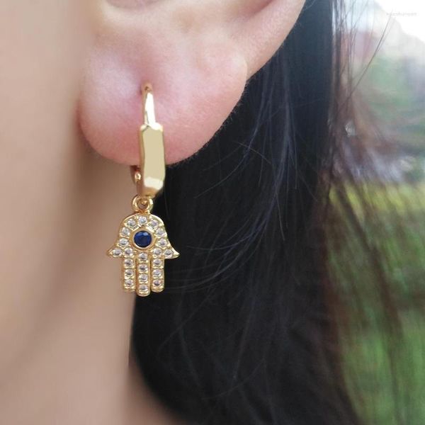 Creolen CZ Pave Hand von Fatima Ohrring Goldfarbe Hamsa Huggie Schmuck Pendientes Bohemios Egirl Earing Hoops Großhandel