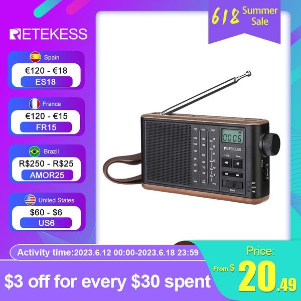 Radio Retekess Tr613 Tragbares Retro-Radio FM/AM/SW 3 Bänder Ältere Unterstützung TF-Karte USB-Aufladung Stereo-Audioeingang 3,5-mm-Kopfhöreranschluss