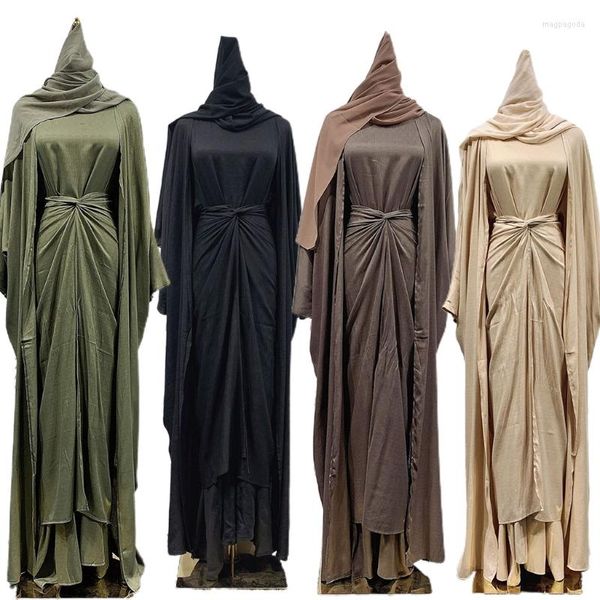 Ethnische Kleidung, offenes Abaya-Maxikleid, Wickelrock vorne, Set, modisch, einfarbig, islamisch