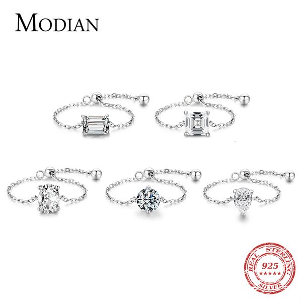 Mit seitlichen Steinen Modian 5 Style Clear CZ Gliederkettenring Trendy 925 Sterling Silber Verstellbarer Charm Goldfarbene Ringe für Frauen Hochzeitsschmuck 230630