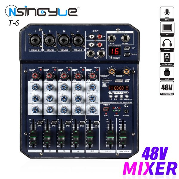 Connectors Audio Sound Mixer a 6 canali DJ Console di miscelazione Scheda audio con Monitor 16 Echo DSP 48V Phantom Power per PC Record Karaoke Party