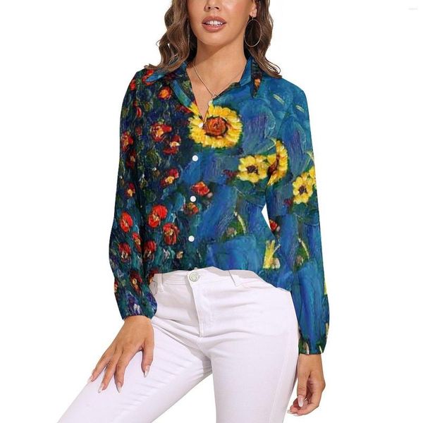 Женские блузки Gustav Klimmt Art Blouse Garden With Sunflowers Cute Pattern Women Streetwear Shirt Spring Long Sleeve Oversized Top