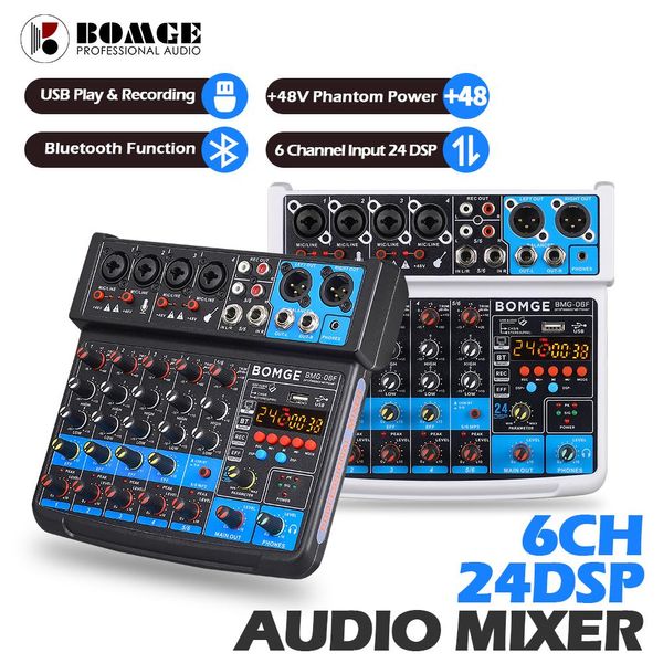 Mixer Bomge Neueste Wireless 6 Kanal 24 Dsp USB Audio Mixer Interface Tragbare Mischpult Soundkarte für Dj Karaoke PC Aufnahme