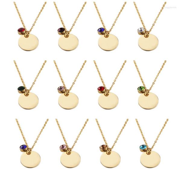 Kolye Kolyeler 30% Off12Pcs 45cm 15mm Yuvarlak Diskler Birthstone Kolye Ayna Cilası Paslanmaz Çelik Zincir İçin Kadın Modası 2023