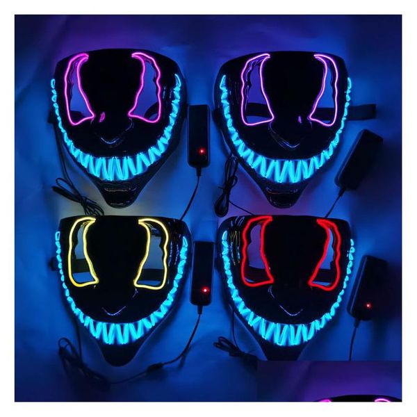 Маски для вечеринок Led Halloween Mask Luminous Glow In The Dark Cosplay Masques 14 цветов Drop Delivery Home Garden Праздничные принадлежности Dhcgu