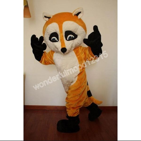 Nova fantasia de mascote de personagem adulto bonito guaxinim amarelo vestido de natal de halloween traje de corpo inteiro adereços traje de mascote