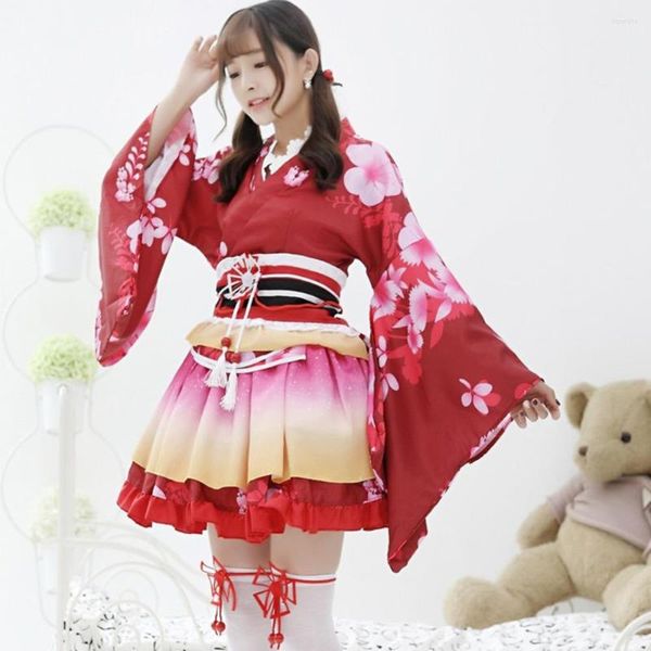 Roupas étnicas femininas meninas japonesas quimono kawaii estampa floral yukata haori amor ao vivo lolita vestido festa dança anime cosplay fantasia