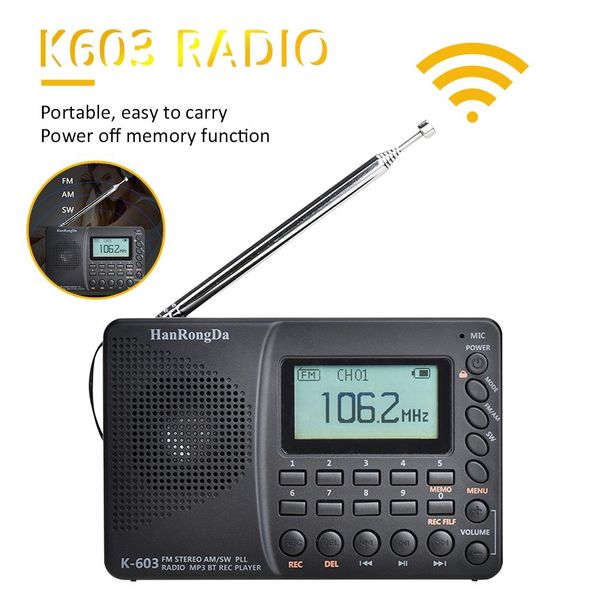 Radio Tragbares Radio Am FM SW Tragbares Radio Kurzwellen-FM-Lautsprecher Unterstützt TF-Karte Bluetooth USB-Recorder Digitalrecorder Radioempfänger