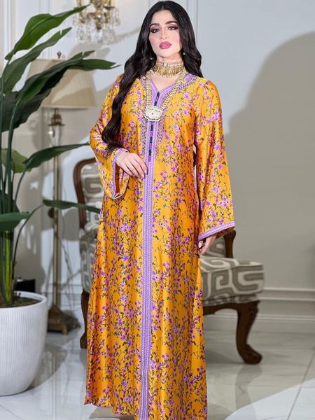 Roupas étnicas Dubai Kaftan Vestidos para Mulheres Robe Abaya Impresso Diamante Eid Muslim Jalabiya Vestido Árabe Aftan Vestidos Elegantes 230630