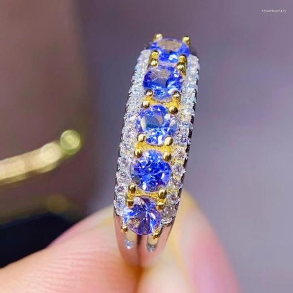 Anelli a grappolo Arrivo Pietra preziosa naturale di tanzanite reale per le donne Anello di fidanzamento femminile in argento sterling 925 massiccio