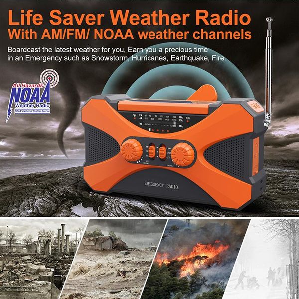 Radyo Acil Radyo Güneş Eli Krank Taşınabilir AM/FM/NOAA SOS Radyo ile FlashLightreading Lamba Cep Telefonu Şarj Cihazı Radyo FM