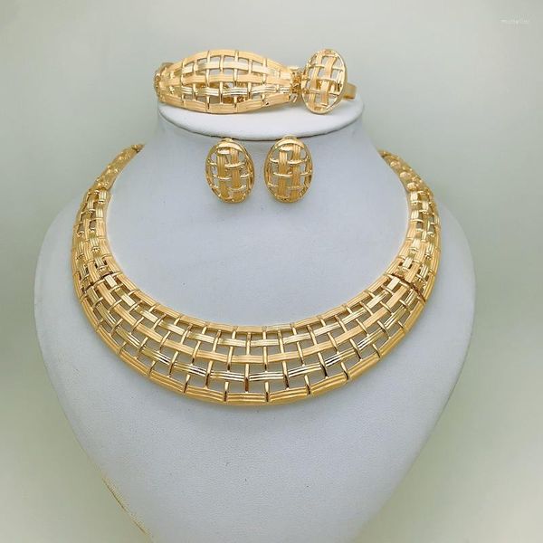 Colar Brincos Conjunto Reino Ma Dubai Para Mulheres Atacado África Índia Nigéria Presente de Casamento Joias Joias Banhado a Ouro Pulseira